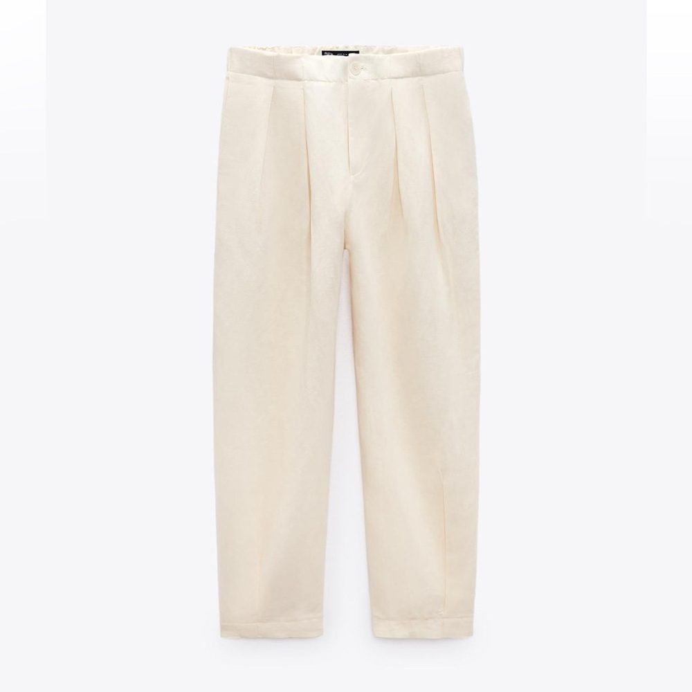 Zara Linen Blend Barrel Leg Pants in Cream. Size Small.